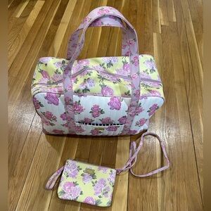 Used Betsey Johnson Floral Pink, White, & Yellow Tote Bag & Matching Crossbody